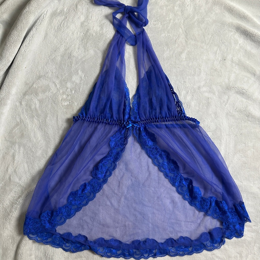 Y2k Frederick's of Hollywood Cobalt Blue Halter Slip Dress size Medium?